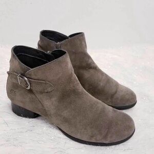 Born Ankle Boots Gray Leather Block Buckle 9.5